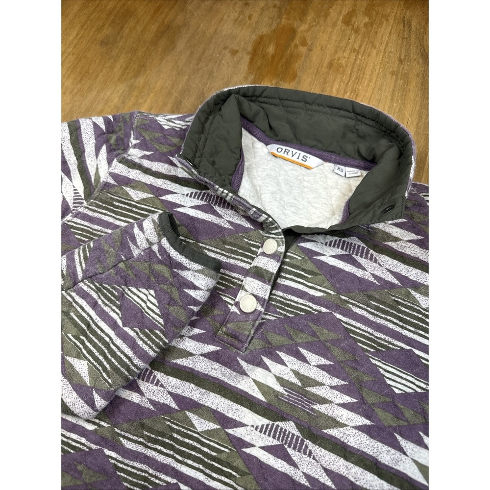 Orvis Quilted Snap‎ Sweatshirt Sweater Pullover Aztec Purple Womens XS Outdoors